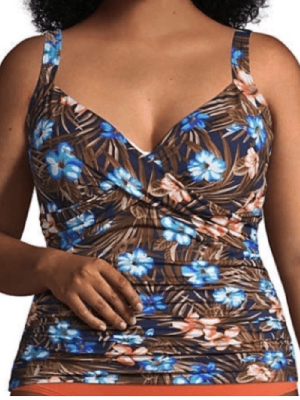 MAKE  OFFER - LANDS END Floral Cross Front Slendersuit Tankini Swim Top 20W Long